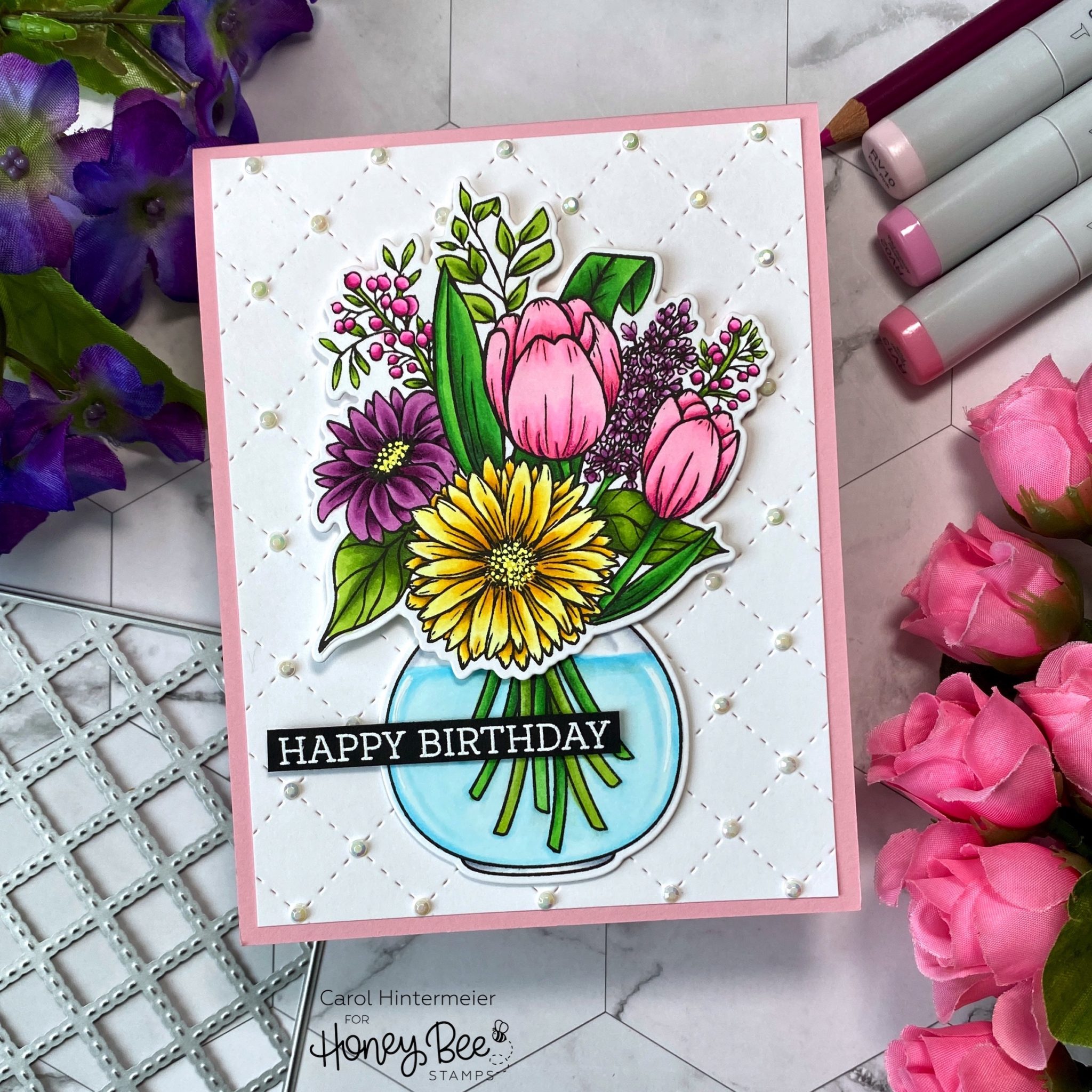 Spring Birthday Card with Farm Fresh Flowers : Honey Bee Stamps