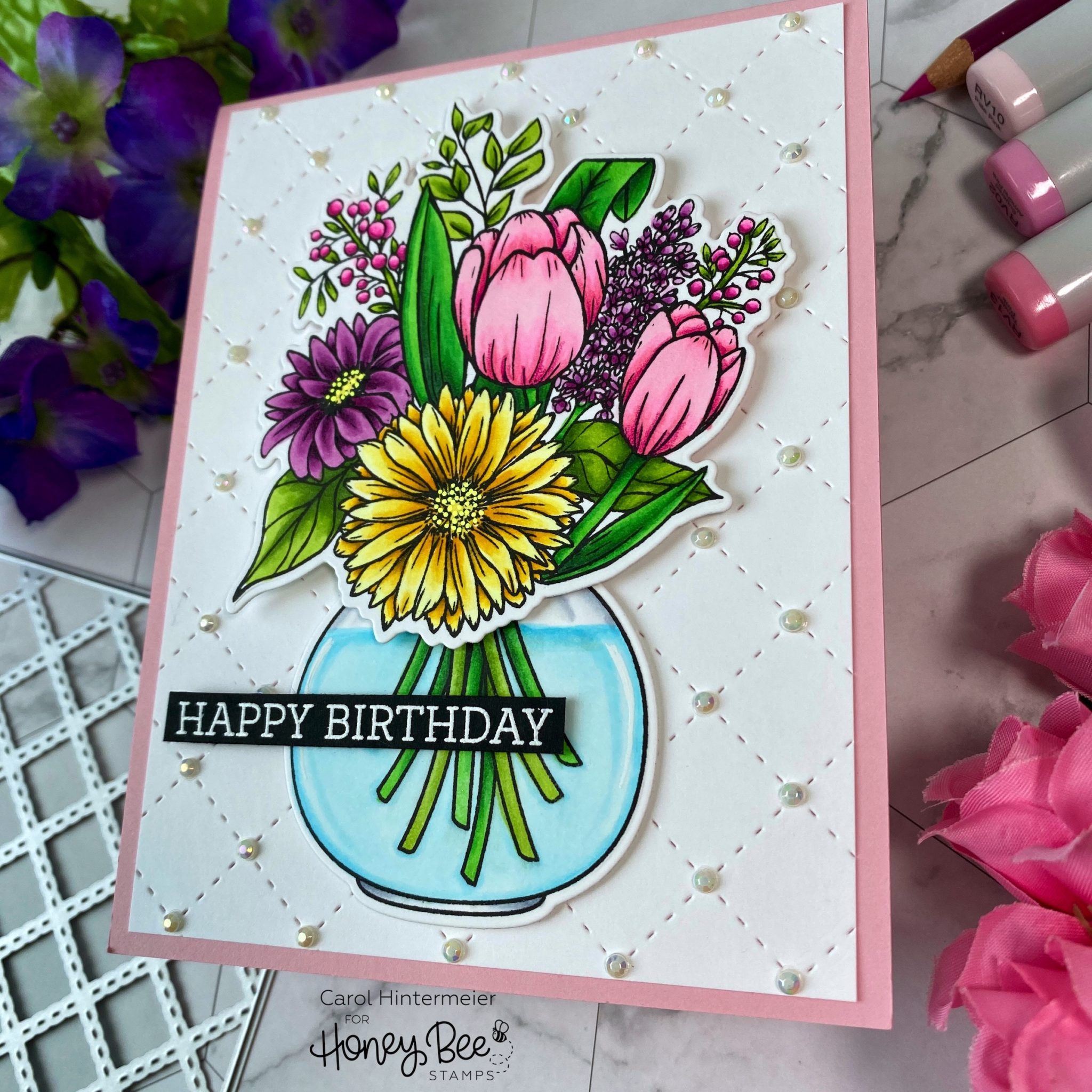 Spring Birthday Card with Farm Fresh Flowers : Honey Bee Stamps